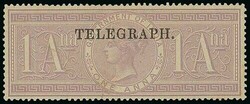 India. Telegraphs. 1881-82 Issue. Issued Stamps. 1a. dull lilac on ...