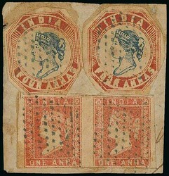 India. The 1854-55 Lithographed Issues. Four Annas. 4a. blue and red, ...