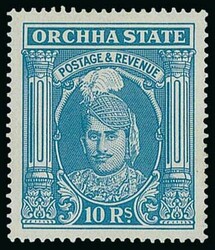 Indian Feudatory States. Orchha. 1939-42 10r. turquoise-green, ...