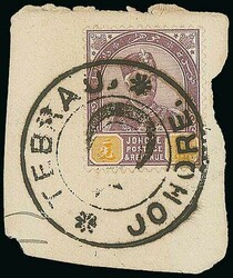 Malaya. Johore. Covers and Cancellations. 1891-94 2c. on piece tied ...