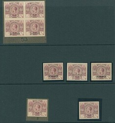 Bermuda. 1921 1/- imperforate printer's samples in claret (9), ...