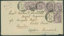 Burma. 1887 London to Minbu incoming cover from the Sandbach ...