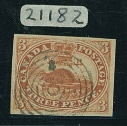 Canada. 1857 Machine-made Wove Paper, imperforate. 3d. red with good ...
