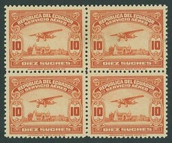 Ecuador. 1929 Air 10s. orange, unmounted mint block of four; fine and ...