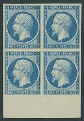 France. 1852-53 Présidence Issue 10c. blue essay, block of four from ...
