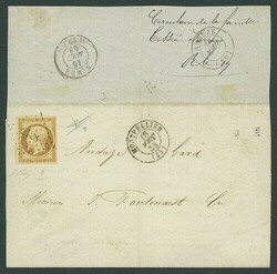 France. 1852-53 Presidence Issue. 1853 (18 Aug.) entire bearing 10c. ...