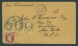 France. 1852 Issue. 1854 (18 Feb.) envelope to New York, bearing 10c. ...