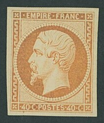 France. 1853 Imperforate Empire Issue. 40c. orange, good even margins ...