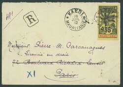 French Colonies. Mauritania. 1912 (18 July) envelope registered to ...