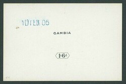 Gambia. 1902-05 1/6d. duty plate die proof, in black on white glazed ...