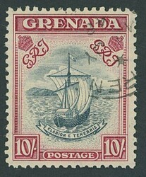 Grenada. 1938-50 Script 10/- slate-blue and bright carmine, perf. 12, ...