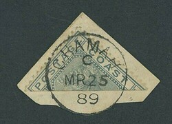 Gold Coast. 1884-89 CA 2d. grey, bisected diagonally and tied to ...