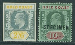 Gold Coast. 1904-05 2/6d. green and yellow imperforate plate proof on ...