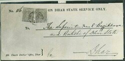Indian Feudatory States. Dhar. 1898-1900 1a., two singles, tied by ...