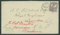Indian States. Jammu and Kashmir. 1888 Abergele (Scotland) to Roorkee ...