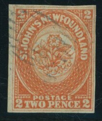 Newfoundland. 1860 Medium Hand-made Paper. 2d. orange-vermilion with ...