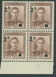 New Zealand. 1941 2d. on 1½d. purple-brown, a block of four from the ...