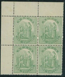 Nevis. 1871-78 1/- pale green top left corner block of four, fine ...