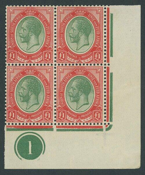 South Africa. 1913-24 King's Head Issue. One Pound. £1 green and red ...