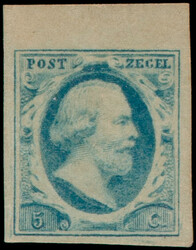 1o, 5ct blauw, zeer breed- tot breedgerand, ongebruikt vrijwel ...