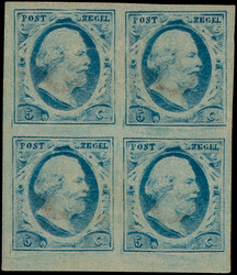 1r, 5ct blauw op dun poreus papier plaat VI, in ongebruikt blok van ...