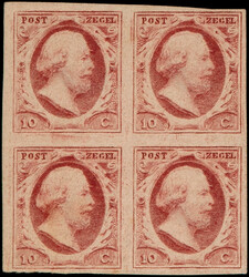 2m, 10ct karmijn plaat VII, in postfris blok van vier met volledige ...