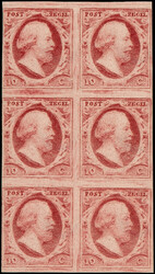 2n, 10ct karmijnroze plaat VIII positie, in postfris blok van zes ...
