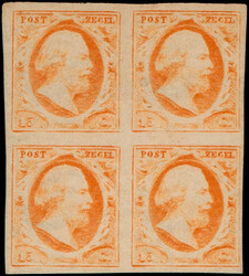 3c, 15ct oranje, plaat I positie 89-90 en 94-95, ongebruikt blok van ...