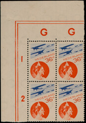 LP9, 36ct rood en ultramarijn, in postfris blok van vier, pracht ex. ...