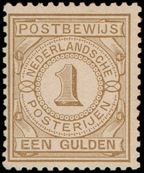 PW1, 1gld lichtbruin Postbewijszegel, postfris, pracht ex., cert. NKD ...