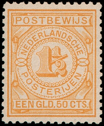 PW2, 1½gld geel Postbewijszegel, postfris, pracht ex., cert. NKD, ...
