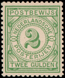 PW3, 2gld lichtgroen Postbewijszegel, postfris, pracht ex., cert. NKD ...