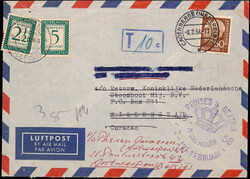 Antillen, P45 en P46, 2½ en 5ct groen Port op envelop, cert. ...