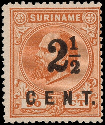 21A, 2½ct op 50ct oranjebruin Hulpuitgifte 1892 Lt.14 kl.g., ...