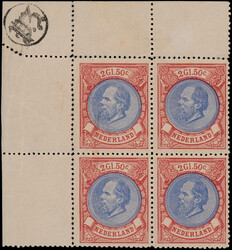 29B4, 2½gld rood en blauw, in postfris blok van vier stuks met ...