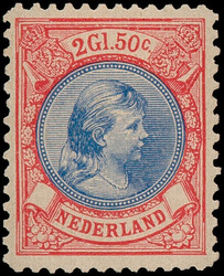 47B, 2½gld anilineroze en blauw Lt.11½x11, postfris, goed ...