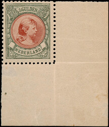 48, 5gld bronsgroen en roodbruin, postfris, luxe ex. met hoekvelrand, ...