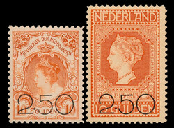 104/105, 2,50 op 10gld oranje (80+101), postfris, pracht ex., cert. ...