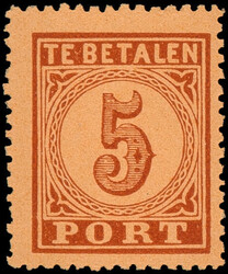 P1AB, 5ct bruin op oranje Kt.13¼ kl.g. type B, postfris, pracht ex., ...