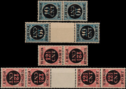 P67a/P68b, 10ct blauw en 12½ct rood keerdrukparen met en zonder ...