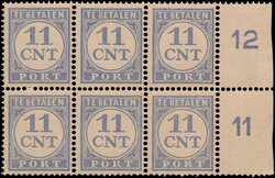 P75, 11ct lichtblauw, in postfris blok van zes, pracht ex. met ...