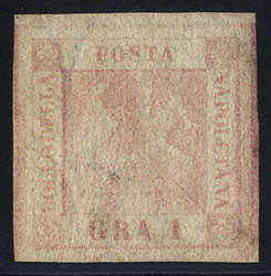 1858, 1 Gr. rosa chiaro, I. tavola, annullo leggero, firm. Cardillo ...