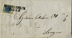 1850, "VÖCKLABRUCK / 2 FEB.", Langstempel auf 9 Kr. HP III a auf ...