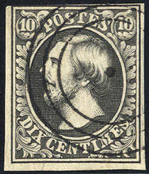 1852, 10 Cent. nero grigio (Mi.+Unif. 1 / 140,-)