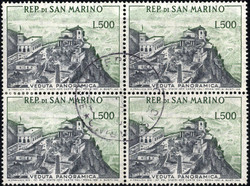 1958, Veduta panoramica, blocco di quattro, usato, con annullo ...