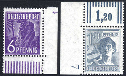 1947, 2. Kontrollratsausgabe, Lot von 4 Werten mit Druckerzeichen (Mi ...