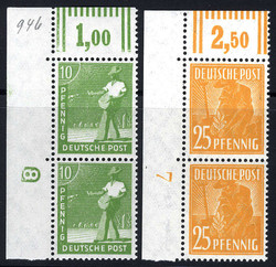 1947, 2. Kontrollratsausgabe, Lot von 4 Werten mit Druckerzeichen (Mi ...