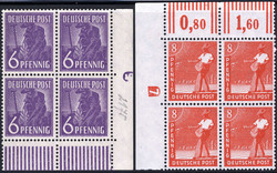 1947, 2. Kontrollausgabe, 6 Pf., 8 Pf. und 10 Pf. im Viererblock mit ...