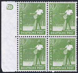 1947, 2. Kontrollausgabe, 6 Pf., 8 Pf. und 10 Pf. im Viererblock mit ...