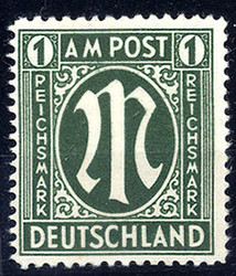 1945, Freimarken M im Oval, 1 RM mit Plattenfehler "Peichsmark", Mi. ...